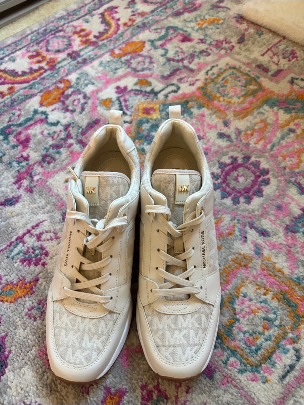 Michael Kors Cream/White MK Logo Lace-Up Sneakers